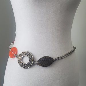 CHICO'S Boho Chain Belt Medallions Glass Stone Rustic Silver Metal Southwestern